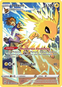 Jolteon card (Brilliant Stars Trainer Gallery TG04) with Blue in the artwork