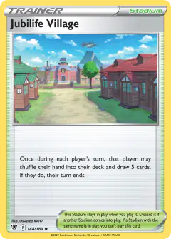 Jubilife Village card (Astral Radiance 148) with Galarian Weezing in the artwork