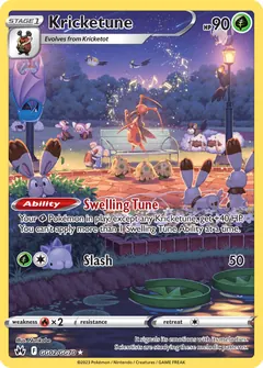 Kricketune card (Crown Zenith Galarian Gallery GG02) with Stufful in the artwork
