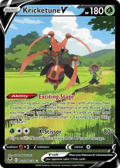 Kricketune V card (Silver Tempest Trainer Gallery TG12) with Bug Catcher in the artwork