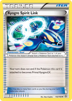 Kyogre Spirit Link card (Primal Clash 112) with Primal Kyogre in the artwork