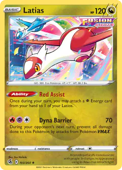 Latias card (Fusion Strike 193) with Latios in the artwork