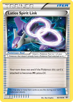 Latios Spirit Link card (Roaring Skies 85) with Mega Latios in the artwork