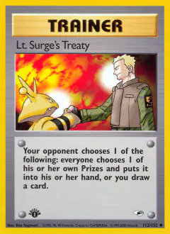 Lt. Surge's Treaty card (Gym Heroes 112) with Electabuzz in the artwork