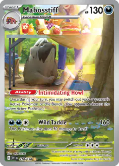 Mabosstiff card (Scarlet & Violet Base 218) with Arven in the artwork