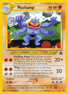 Machamp card (Wizards Black Star Promos 43) with Pikachu in the artwork