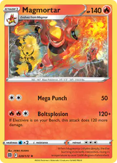Magmortar card (Brilliant Stars 20) with Electivire in the artwork