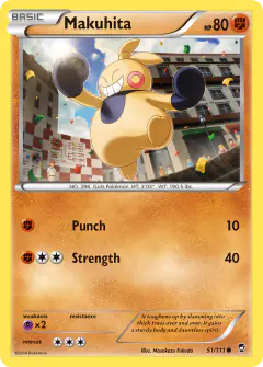 Makuhita card (Furious Fists 51) with Blastoise in the artwork