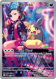 Marnie's Morpeko card (Scarlet & Violet Black Star Promos 206) with Marnie in the artwork