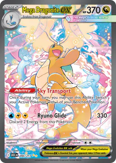 Mega Dragonite ex card (Ascended Heroes 290) with Dratini in the artwork