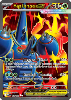 Mega Heracross ex card (Phantasmal Flames 108) with Heracross in the artwork