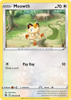 Meowth card (Fusion Strike 199) with Smeargle in the artwork