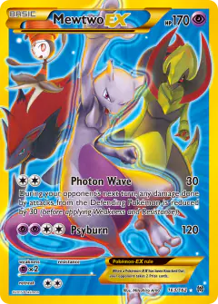 Mewtwo-EX card (BREAKthrough 163) with Pirouette Meloetta in the artwork