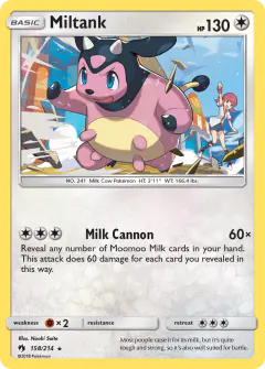 Miltank card (Lost Thunder 158) with Whitney in the artwork
