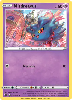 Misdreavus card (Astral Radiance 58) with Galarian Weezing in the artwork