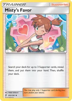 Misty's Favor card (Unified Minds 202) with Starmie in the artwork