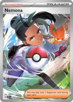 Nemona card (Paldean Fates 238) with Pawmi in the artwork