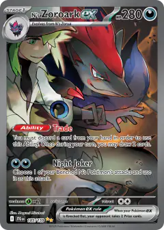 N's Zoroark ex card (Journey Together 185) with N in the artwork