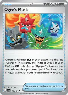 Ogre's Mask card (Prismatic Evolutions 118) with Ogerpon in the artwork