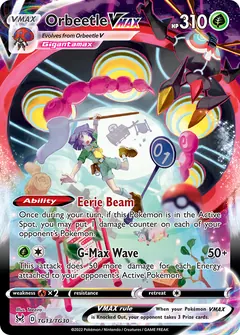 Orbeetle VMAX card (Lost Origin Trainer Gallery TG13) with Bugsy in the artwork