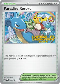 Paradise Resort card (Scarlet & Violet Black Star Promos 45) with Fuecoco in the artwork