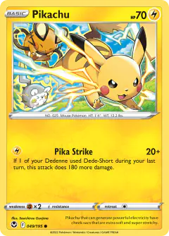 Pikachu card (Silver Tempest 49) with Togedemaru in the artwork