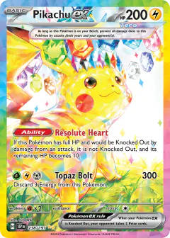 Pikachu ex card (Surging Sparks 238) with Terapagos in the artwork