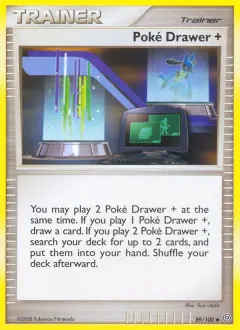 Poké Drawer + card (Stormfront 89) with Lucario in the artwork