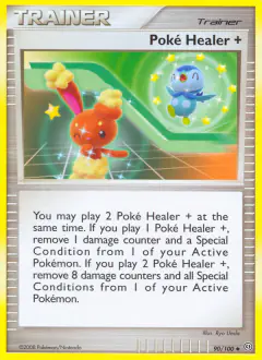 Poké Healer + card (Stormfront 90) with Piplup in the artwork