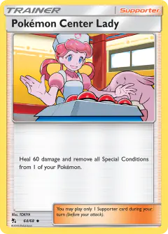 Pokémon Center Lady card (Hidden Fates 64) with Chansey in the artwork