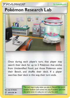 Pokémon Research Lab card (Unified Minds 205) with Omanyte in the artwork
