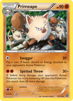 Primeape card (Steam Siege 53) with Mankey in the artwork