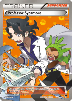 Professor Sycamore card (Steam Siege 114) with Chespin in the artwork