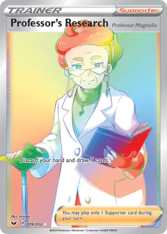 Professor's Research [Professor Magnolia] card (Sword & Shield Base 209) with Corviknight in the artwork