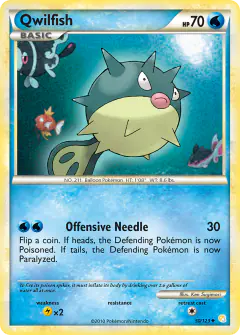 Qwilfish card (HeartGold & SoulSilver Base 50) with Lumineon in the artwork
