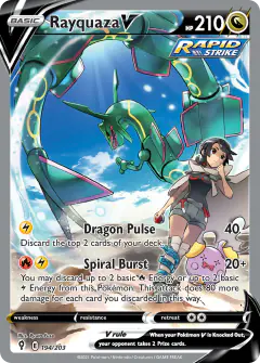 Rayquaza V card (Evolving Skies 194) with Zinnia in the artwork