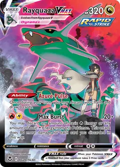 Rayquaza VMAX card (Silver Tempest Trainer Gallery TG20) with Zinnia in the artwork