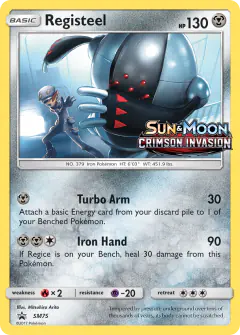 Registeel card (Sun & Moon Black Star Promos 75) with Aether Foundation Employee in the artwork