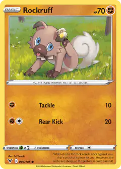 Rockruff card (Vivid Voltage 94) with Cutiefly in the artwork