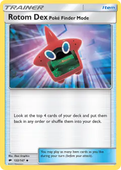Rotom Dex Poké Finder Mode card (Burning Shadows 122) with Pikachu in the artwork