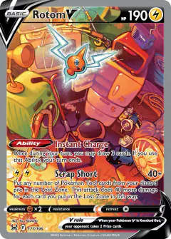 Rotom V card (Lost Origin 177) with Mow Rotom in the artwork