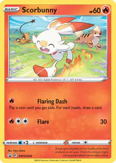 Scorbunny card (SWSH Black Star Promos 244) with Dedenne in the artwork