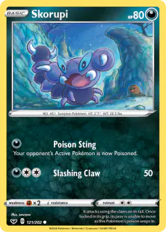 Skorupi card (Sword & Shield Base 121) with Diglett in the artwork