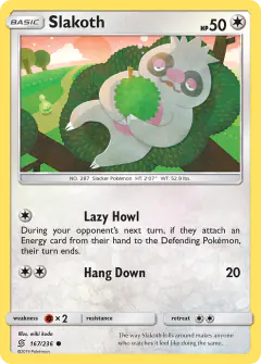 Slakoth card (Unified Minds 167) with Budew in the artwork