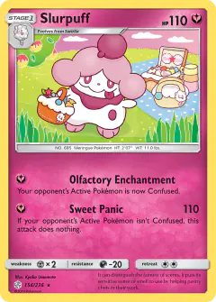 Slurpuff card (Cosmic Eclipse 154) with Swirlix in the artwork