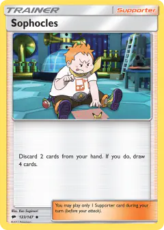 Sophocles card (Burning Shadows 123) with Pikachu in the artwork