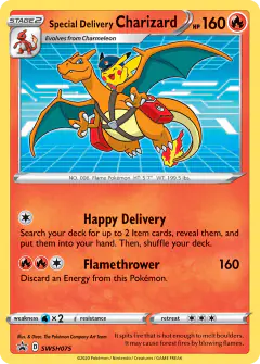 Special Delivery Charizard card (SWSH Black Star Promos 75) with Pikachu in the artwork