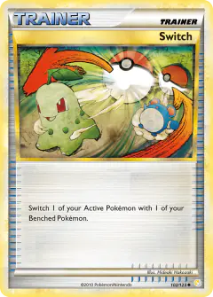 Switch card (HeartGold & SoulSilver Base 102) with Chikorita in the artwork