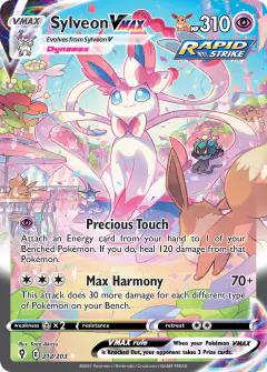 Sylveon VMAX card (Evolving Skies 212) with Vaporeon in the artwork