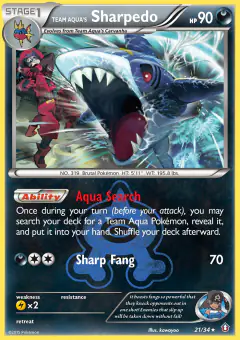 Team Aqua's Sharpedo card (Double Crisis 21) with Team Magma Grunt in the artwork